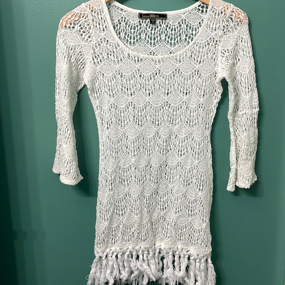 Love Stitch white boho beach coverup dress🏝